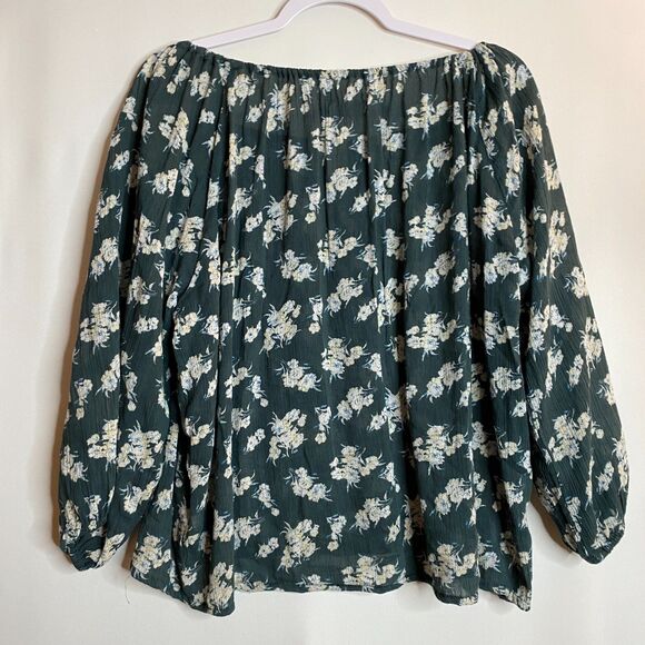 Denim & Supply Ralph Lauren RL Boho Green Floral Peasant Tie Front Size M - Picture 2 of 7